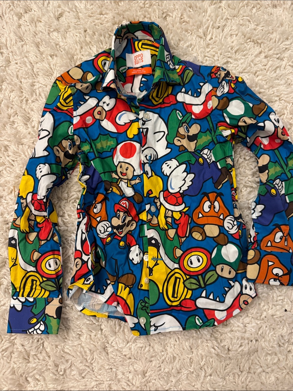 Colorful Super Mario Print Kids Button-Up Shirt